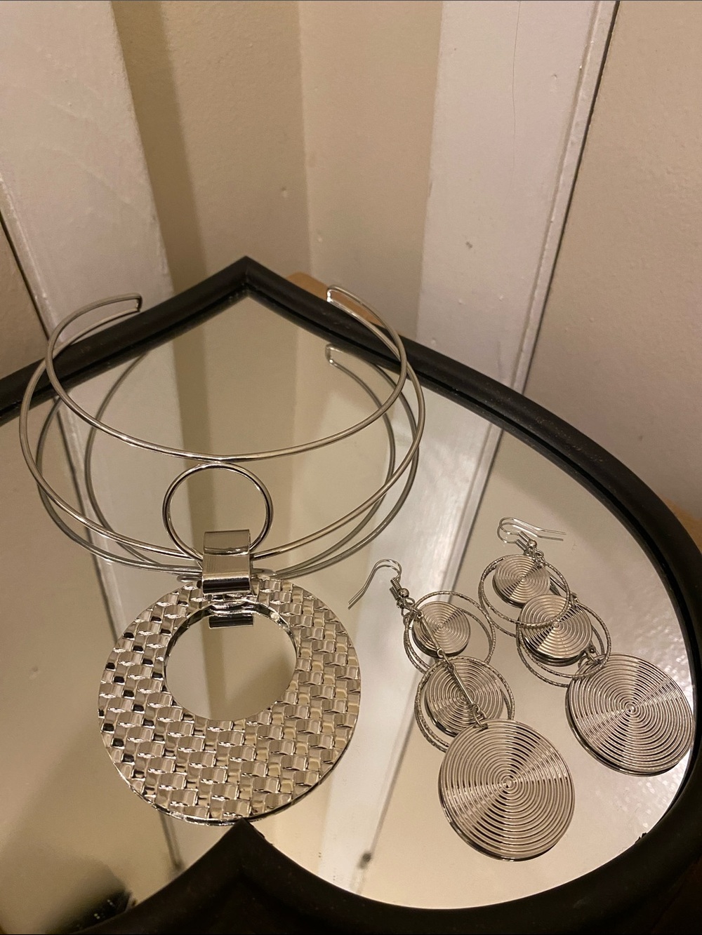 Silver-Tone Statement Necklace and Earrings Set.